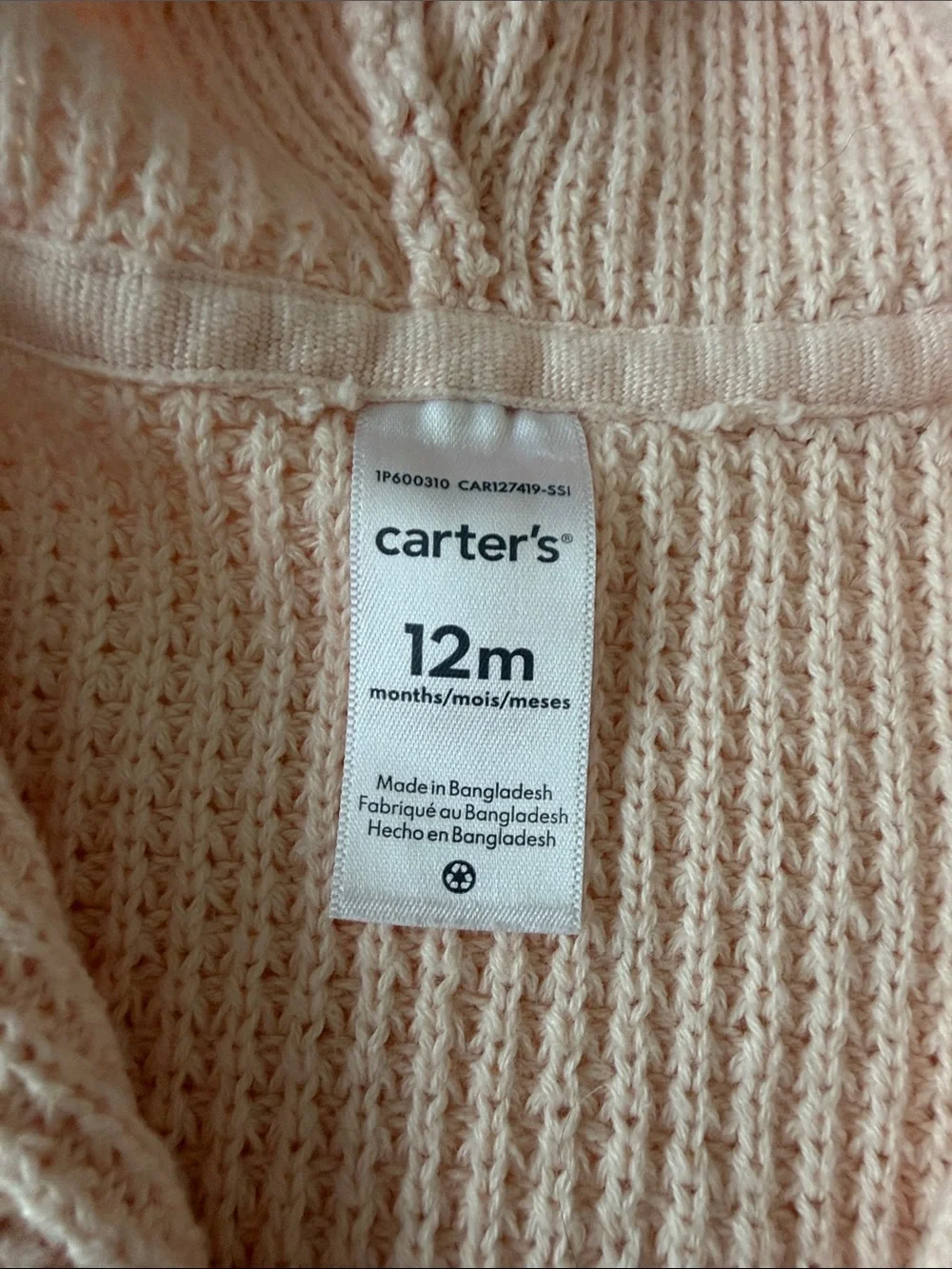 Carter's - Peach Knit Hooded Sweater